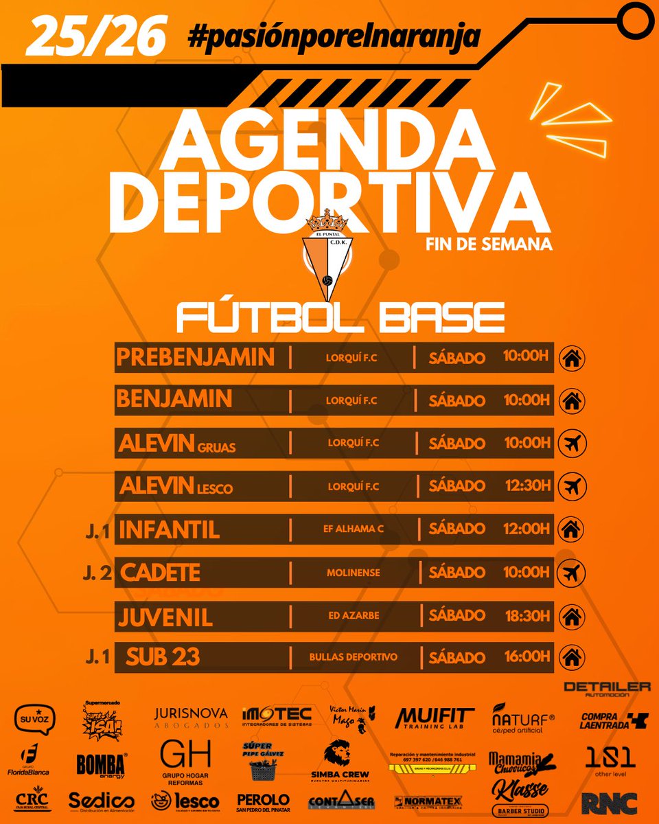 🔥 Fin de semana completo para nuestra #CanteraNaranja

🏠 
Prebenjamín, Benjamín, Infantil, Sub23 y Juvenil

✈️ Alevines y Cadete

💥 Arranca la liga para el Infantil y el Sub23, los dos en casa.
Os esperamos para llenar Las Canteras y empujar juntos 💪🟧

 #FútbolBase