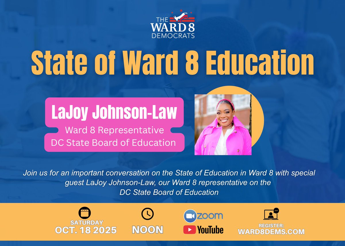 Tomorrow at noon: State of Education in Ward 8 - us02web.zoom.us/webinar/regist… #ward8 #DCPS