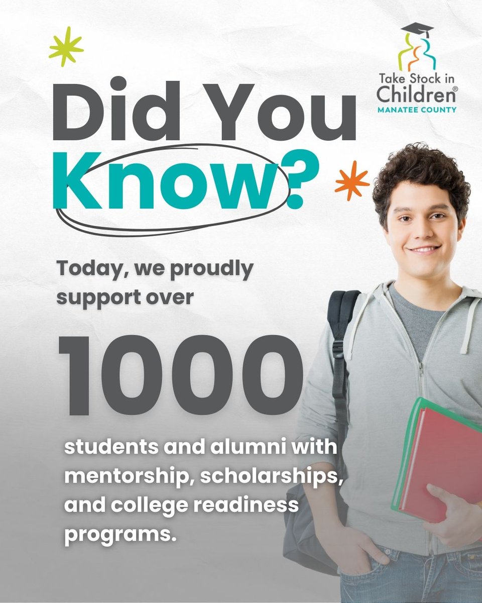 TakeStockManatee (@tsicmanatee) on Twitter photo Our mission is to change lives through education. Today, #TSICManatee proudly supports over 1,000 students and alumni with mentorship, scholarships, and college readiness programs. Consider becoming a mentor, sign up at bit.ly/44K7T4E Our mission is to change lives through education. Today, #TSICManatee proudly supports over 1,000 students and alumni with mentorship, scholarships, and college readiness programs. Consider becoming a mentor, sign up at bit.ly/44K7T4E
