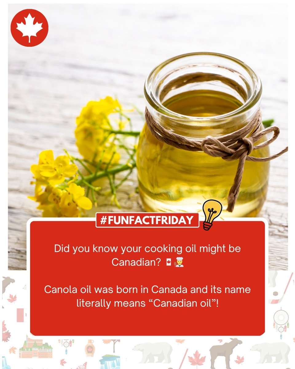 CanEmbSV's tweet image. Light, heart-friendly, and Canadian! 🇨🇦💛
Canola oil has a high smoke point and low saturated fat—perfect for healthy cooking.
#CanolaOil #HealthyFats #CanadaInYourKitchen