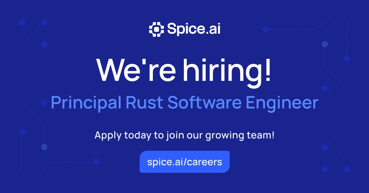 spice_ai's tweet image. Spice AI is hiring a Principal Rust Software Engineer (Search & Database Engines)!