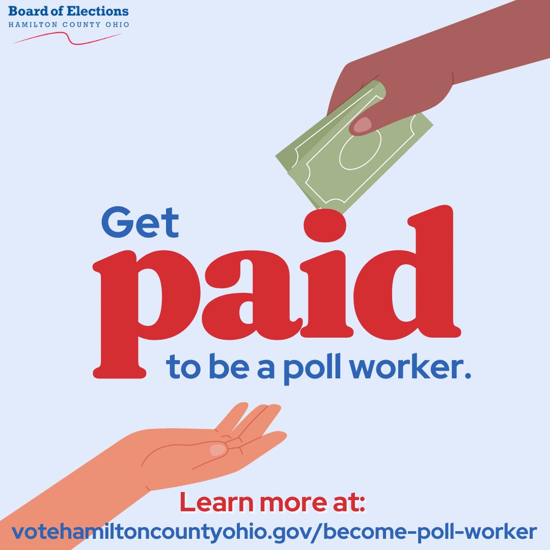 Serving as a poll worker is both rewarding AND fun! Get paid $225+ for your time and be part of the election process in Hamilton County. Sign up today at votehamiltoncountyohio.gov/become-poll-wo…