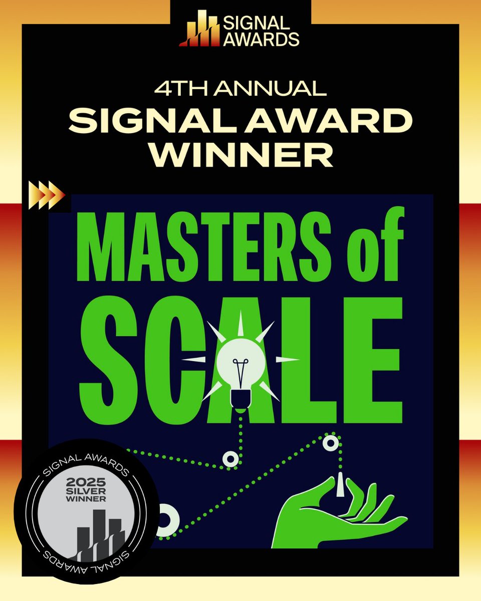 Masters of Scale (@mastersofscale) on Twitter photo Masters of Scale is a Silver Signal Award winner! 🥈✨
Honored to be among incredible shows shaping culture and conversation.
<a href="/signalawards/">Signal Awards</a> <a href="/reidhoffman/">Reid Hoffman</a> #SignalAwards Masters of Scale is a Silver Signal Award winner! 🥈✨
Honored to be among incredible shows shaping culture and conversation.
<a href="/signalawards/">Signal Awards</a> <a href="/reidhoffman/">Reid Hoffman</a> #SignalAwards