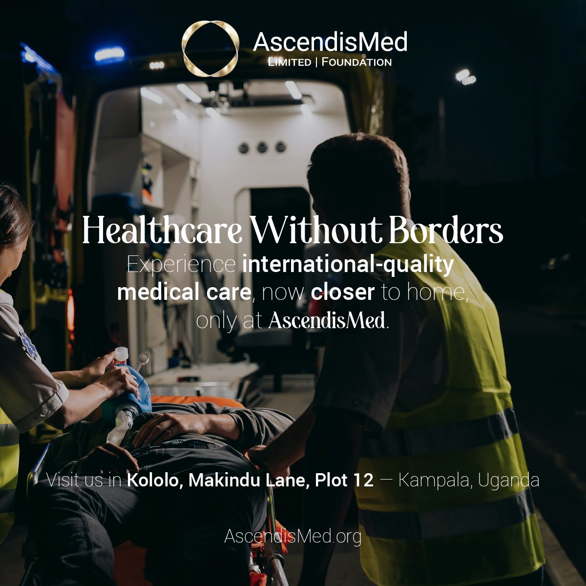 Healthcare Without Borders — Now in Kampala. AscendisMed Medical Center Opens Its Doors in Uganda. Bringing international standards of care closer to you.
Now open at Plot 12, Makindu Lane, Kololo, Kampala, Uganda.

#AscendisMedUG #LimitedFoundation #MedicalCenter #Uganda #Kampal