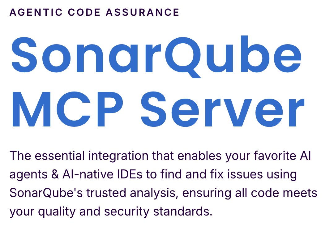 SonarSource's tweet image. Vibe, then verify. ✨

AI coding is fast, but context-switching to your analysis tools is slow. 🐌

#SonarQube MCP Server bridges the gap, letting you query SonarQube with natural language directly in your AI-native IDE. 🤖➡️✅ bit.ly/3Jija3M

#CodeQuality #CodeSecurity