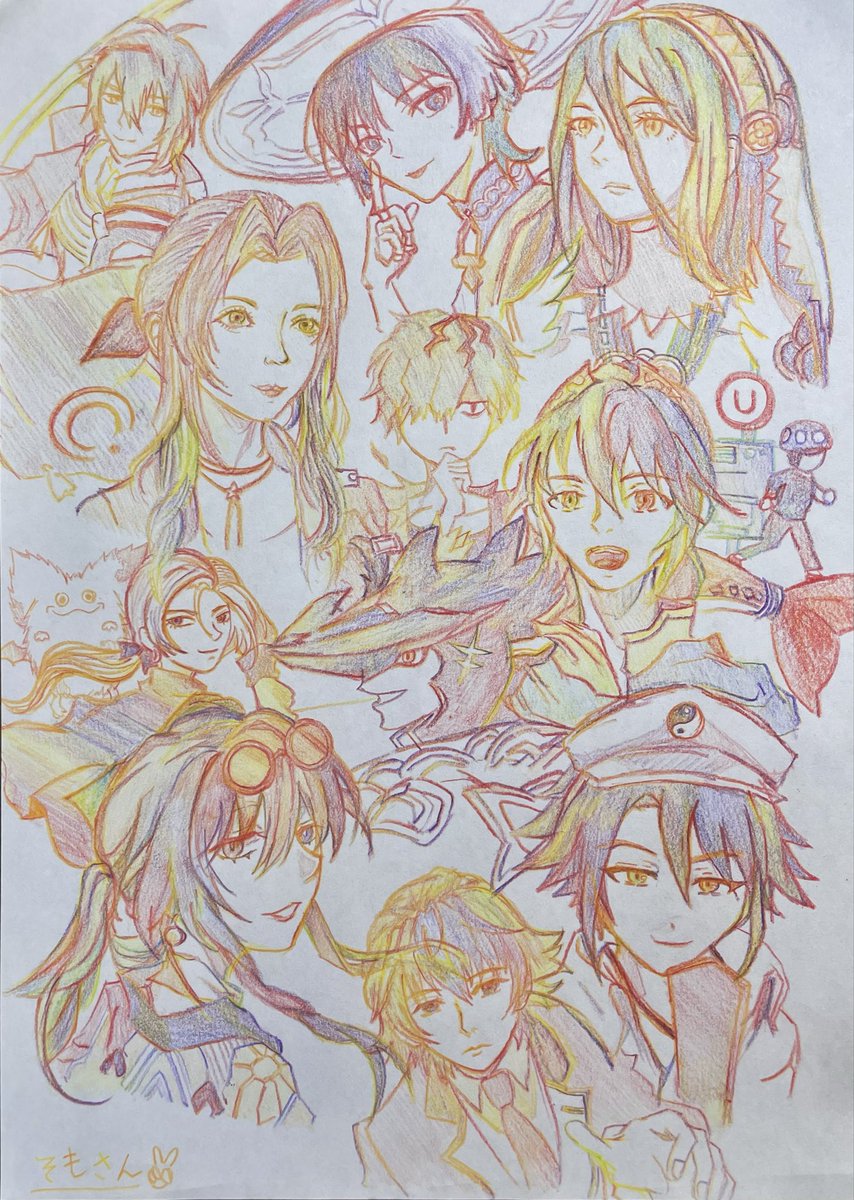とりあえずいろんなゲームのいろんなキャラ描いてみた！！色塗りを省ける色鉛筆といったところかね(^^)