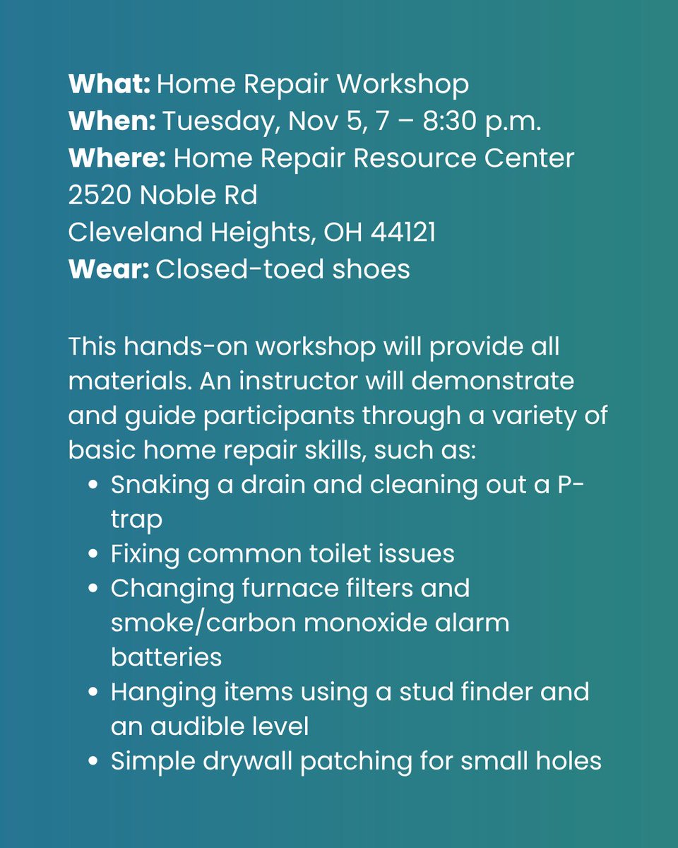 ClevelandSightCenter (@clevelandsight) on Twitter photo We need volunteers to assist with a home repair workshop for our clients on Wednesday, Nov. 5 from 7 - 9 p.m. at the Home Repair Resource Center in Cleveland Heights. If you can help, please reach out to CSC at info@clevelandsightcenter.org or 216-791-8118. We need volunteers to assist with a home repair workshop for our clients on Wednesday, Nov. 5 from 7 - 9 p.m. at the Home Repair Resource Center in Cleveland Heights. If you can help, please reach out to CSC at info@clevelandsightcenter.org or 216-791-8118.