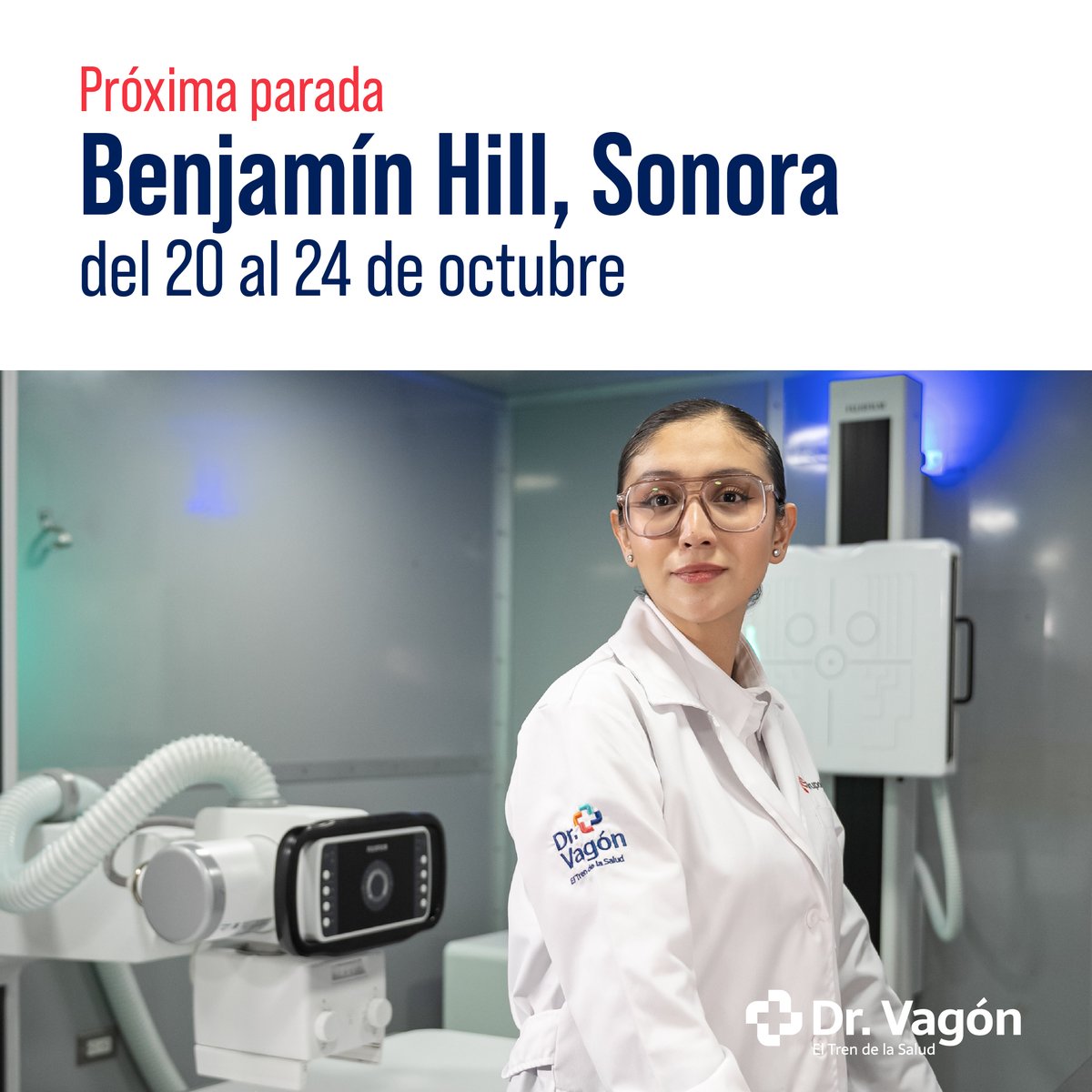 ¿Vives en Benjamín Hill o en un municipio cercano? 
El #TrenDeLaSalud estará ahí del 20 al 24 de octubre. Podrás acceder a servicios de salud y medicamentos gratuitos.