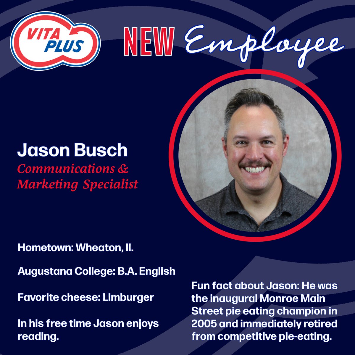 We're welcoming Jason Busch to the Vita Plus marketing team! He will work out of our Madison, Wisconsin office. We're excited to add his talents and expertise to our team as we focus on serving customers. #workwithvp