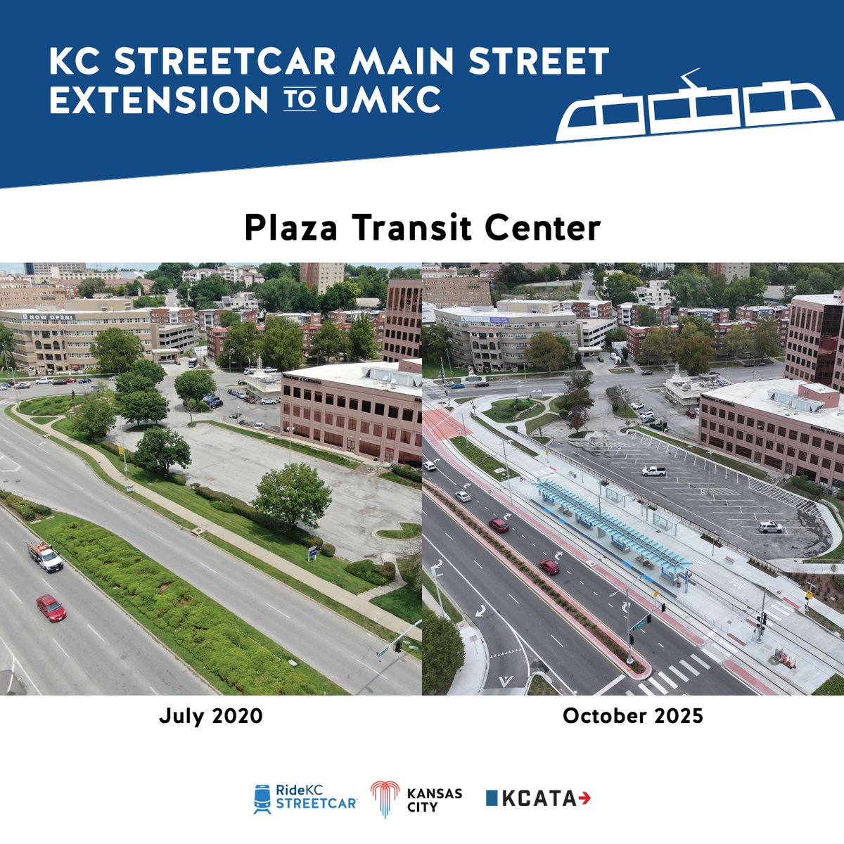 BuildKCSC's tweet image. We&apos;re ONE WEEK AWAY from the Grand Opening of the #kcstreetcar Main St. Extension! 🥳

Next Friday, 10/24, join @KansasCity, @kcstreetcar &amp;amp; @RideKCTransit at the Plaza Transit Center to celebrate. 

Learn more: kcstreetcar.org/grand-opening/

#Ridein2025