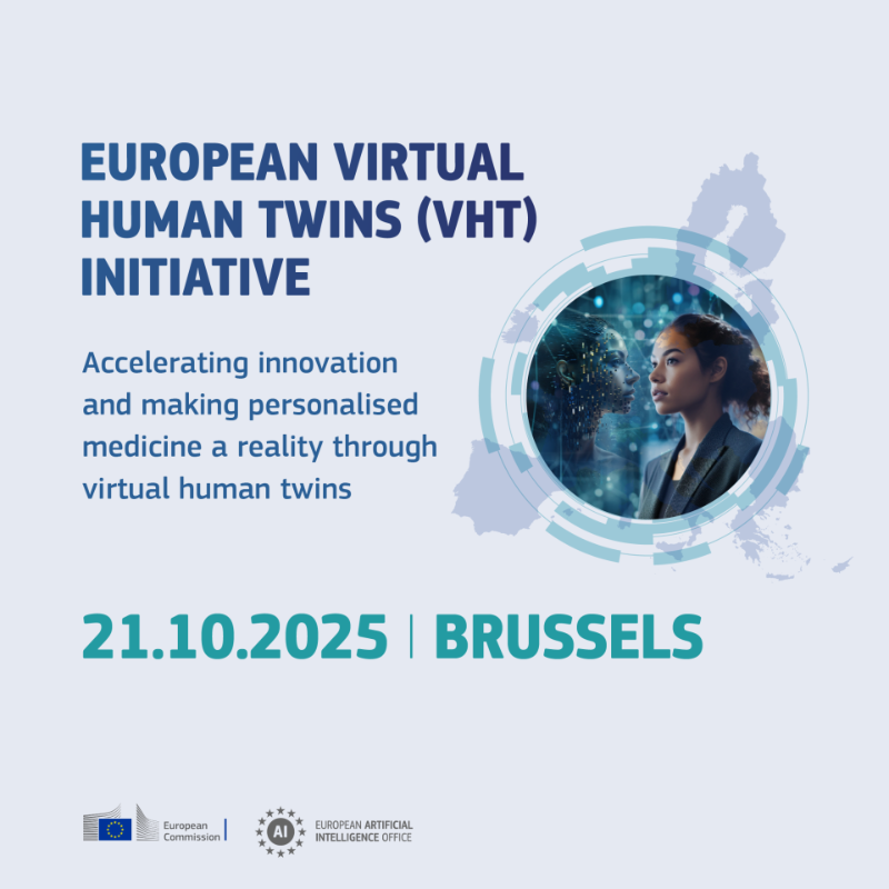 DigitalEU's tweet photo. 🩺 Europe enters a new era in healthcare with Virtual Human Twins.
 
Imagine testing treatments on AI-driven digital human models before real-life use.
 
Follow the European Virtual Human Twins event online as the EU advances personalised medicine.
 
📅 21 Oct, 9:30 CET
👇 Link