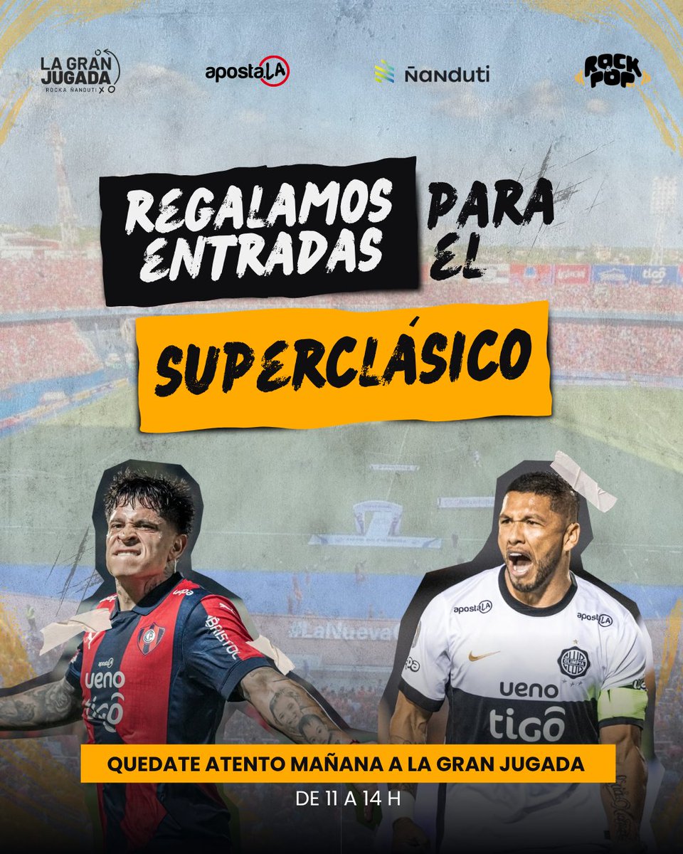 ¡TE LLEVAMOS AL SUPERCLÁSICO DEL AÑO! 

Regalamos dos entradas para el partido #CerroPorteño vs #Olimpia de la mano de <a href="/Apostalapy/">Apostala</a>.

👀 Tenes que seguir los siguientes pasos:

Participá con el hashtag #LaGranJugada, dejá tu nombre completo y la captura de tu cuenta de Apostala.