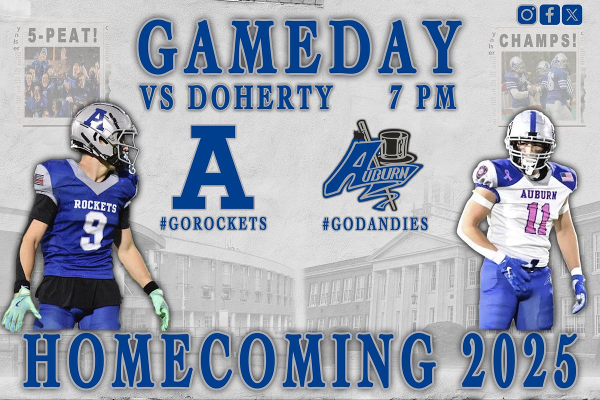 AuburnRocketsFB's tweet image. 𝑮𝑨𝑴𝑬𝑫𝑨𝒀 🚀

🆚 Doherty
📍Memorial Field 
🕖 7:00 PM
👔 🔵 on 🔵
📺 youtube.com/@auburnhighsch…

@tgsports 

#LetsGoRockets