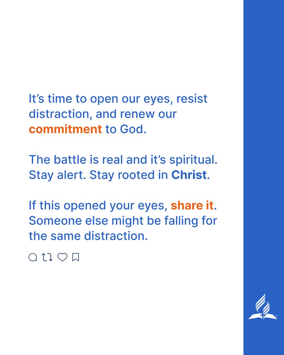 adventistchurch's tweet photo. The enemy doesn’t need you to stop believing in God. He’s fine with a distracted, cold, or shallow faith. Don’t fall into the trap of spiritual apathy—stay close to God and find joy and purpose in your walk with Him.

Share this post. https://t.co/BtMT7BvwPI