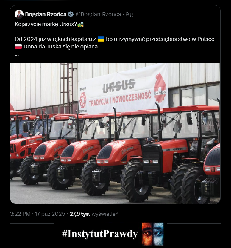 Panie <a href="/Bogdan_Rzonca/">Bogdan Rzońca</a> jesteś pan kłamcą, upadłość spółki URSUS S.A. ogłoszono 12 lipca 2021 r. w czasie rządów <a href="/pisorgpl/">Prawo i Sprawiedliwość</a> i premiera <a href="/MorawieckiM/">Mateusz Morawiecki</a> 

Zróbcie RT, piętnujmy kłamstwa, obnażajmy kłamców!
#InstytutPrawdy