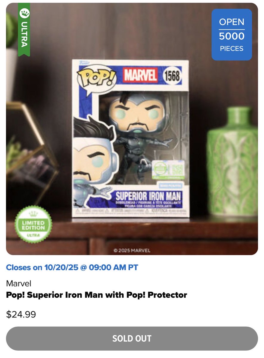 Superior Iron Man is sold out! Did you get one?
.
#Funko #FunkoPop #Collectibles #Collectible #FunkoPops #Collector #Toy #Toys #DisTrackers