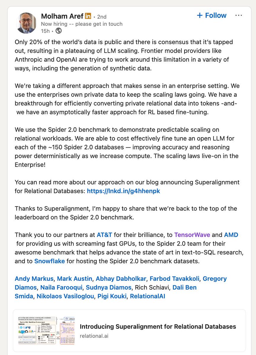 tensorwave's tweet image. The teams at @RelationalAI and ScalarLM are making major strides in open-source AI and we’re proud to power their work with @AMD Instinct™ GPUs on TensorWave Cloud.
Join us for a deep dive into this project on October 21st during Open Source Week in San Francisco.
👉 Register…