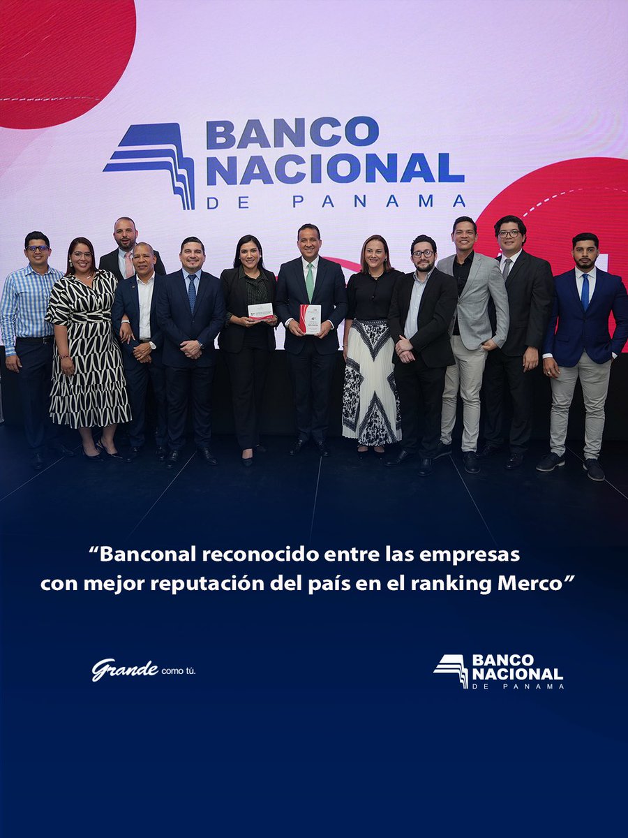 banconalpa's tweet photo. Banco Nacional de Panamá se mantiene en el Top 5 del ranking Merco Empresas 2025, ocupando la posición #4.
Además, nuestro Equipo de Comunicaciones alcanzó el 1er lugar en Equipo de Comunicación con Mejor Reputación.

Orgullosos anfitriones de esta premiación, celebrada en nuestra Galería de Arte. 
Grande como tú.