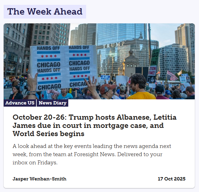 This week's Advance is up, previewing what is shaping up to be a super-busy week in news. 
Read and sign up here to receive direct to your inbox: advance.foresightnews.com/october-20-26-…