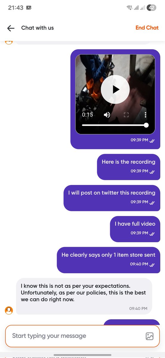splashingrahul's tweet photo. Chat support clealy denying to give the missing 2kg india gate basmati rice even after I gave the recorded proof to them saying they can validate my claim. https://t.co/olETxL9ujZ