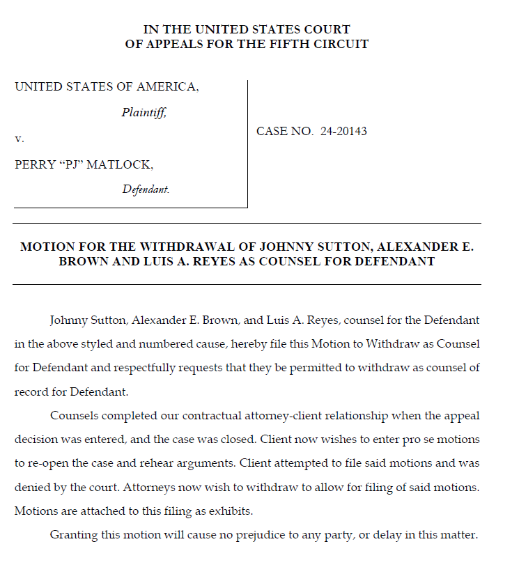 Guruleaks1's tweet photo. @MrZackMorris Attorneys for Alleged Stock Pump and Dumper Perry Matlock aka @pjmatlock WITHDRAW as his defense counsel
#AtlasTrading https://t.co/JH7fGLEWb4
