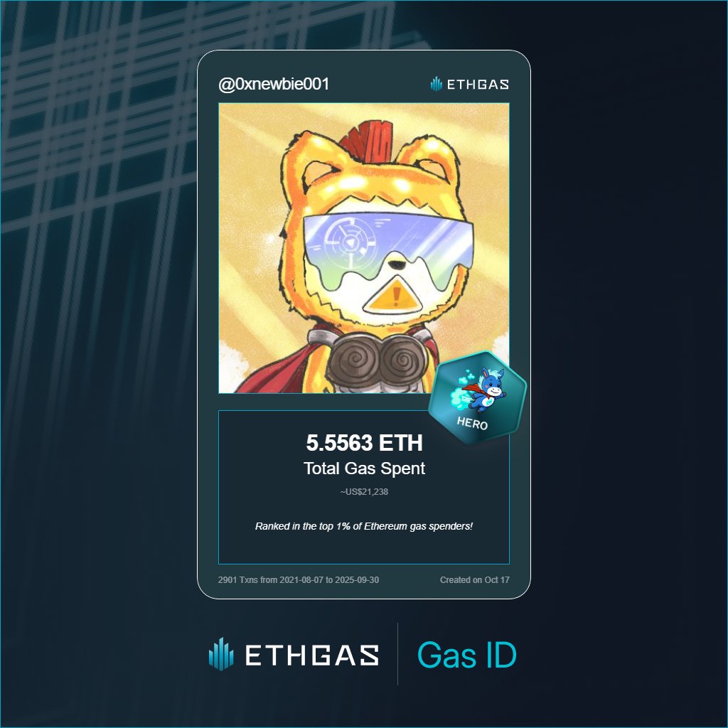 Discovered my Gas ID via ETHGas - turning my gas spend into rewards 🫘

As a Hero Jack, I've spent 5.5563 ETH on gas but earned 3500 Beans back.

Get your Gas ID and Beans here: ethgas.com/community/gas-…