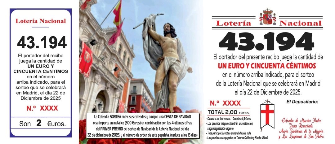 A partir de hoy estaremos los viernes y sábados de 19h a 21h en Calderonas, vendiendo lotería. 
Os recordamos la importancia que tiene esto para la Cofradía, y os animamos a acercaros por allí a comprar vuestra participación, a llevaros un talonario o a acompañarnos.