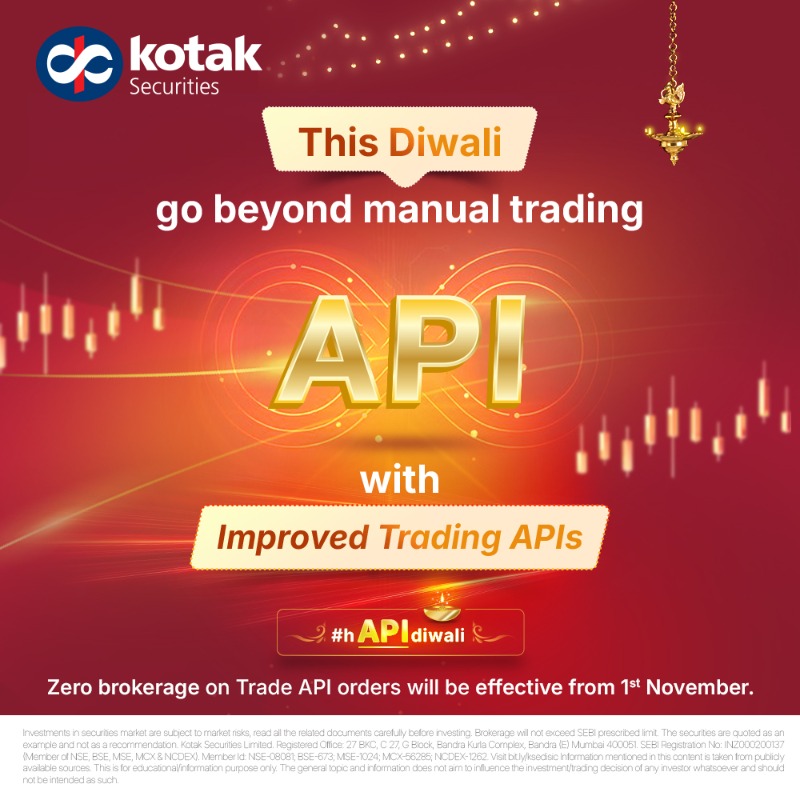 kotakneo's tweet photo. Light up your trades starting this Diwali with our new and improved Trading API, at ₹0 brokerage per order.
