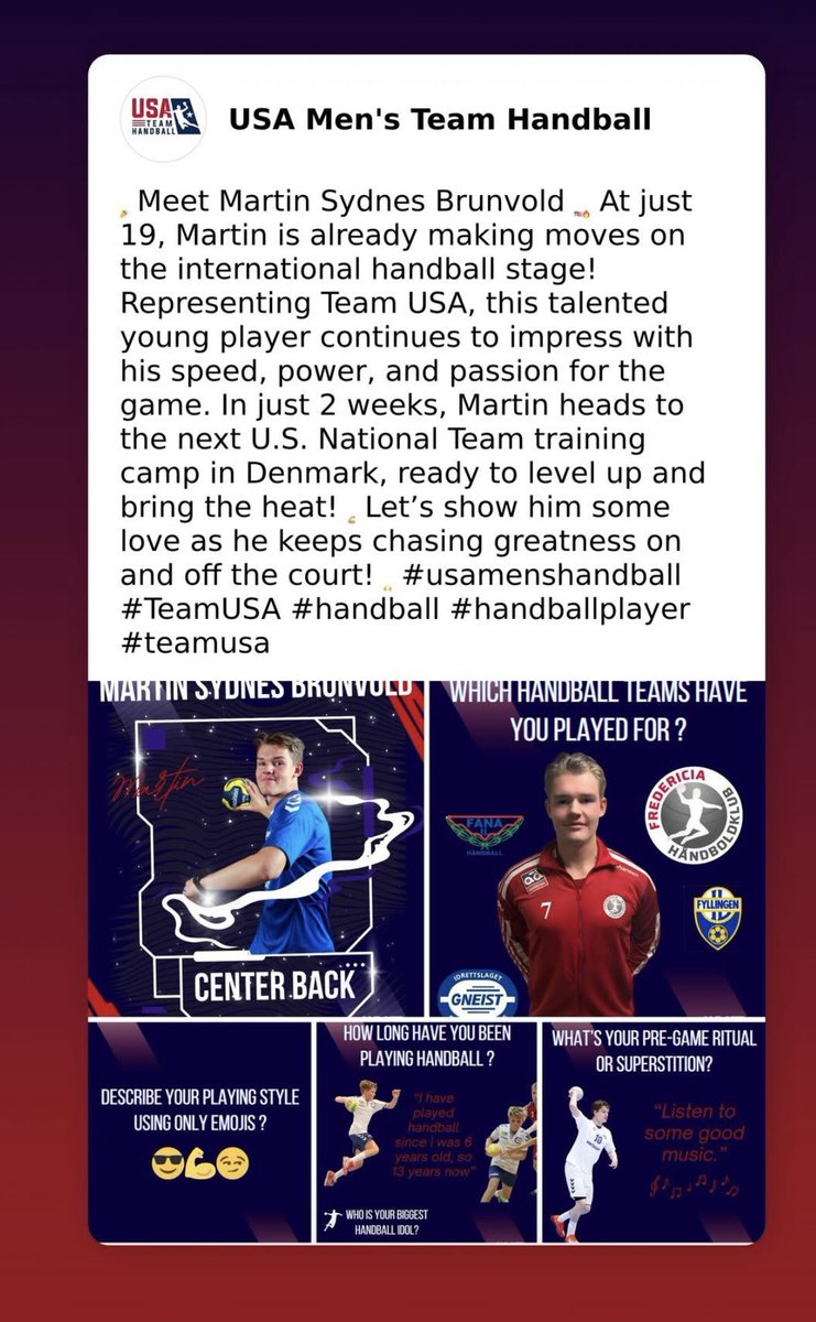 Handballstudio's tweet image. Fyllingens Martin Brunvold, er sentral i USA’s fremtiden satsing mot OL i LA 2028.