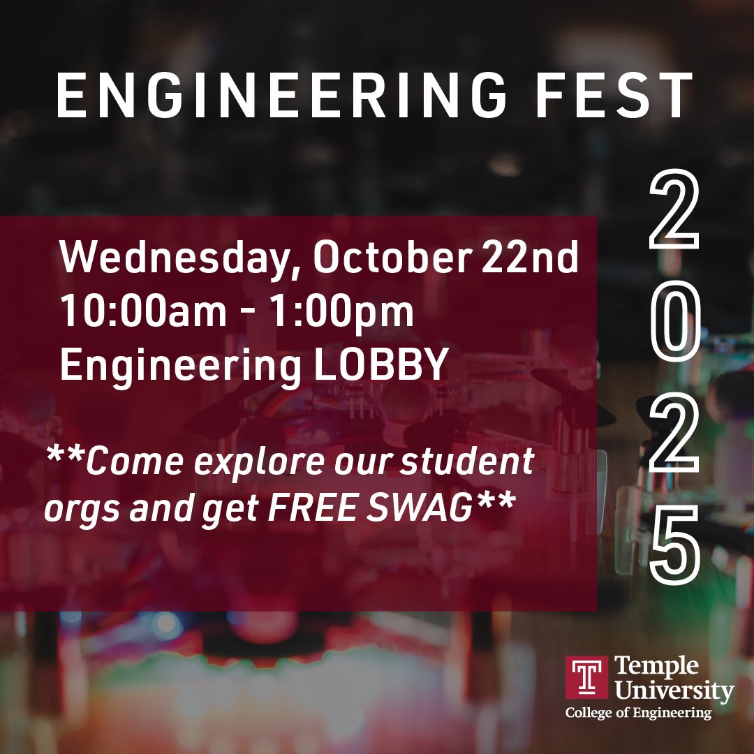 TU_Engineering's tweet image. Stop by the College of Engineering Lobby this Wednesday to learn more about our student orgs and how get involved as a student! Don&apos;t miss out on the free swag! 🍒