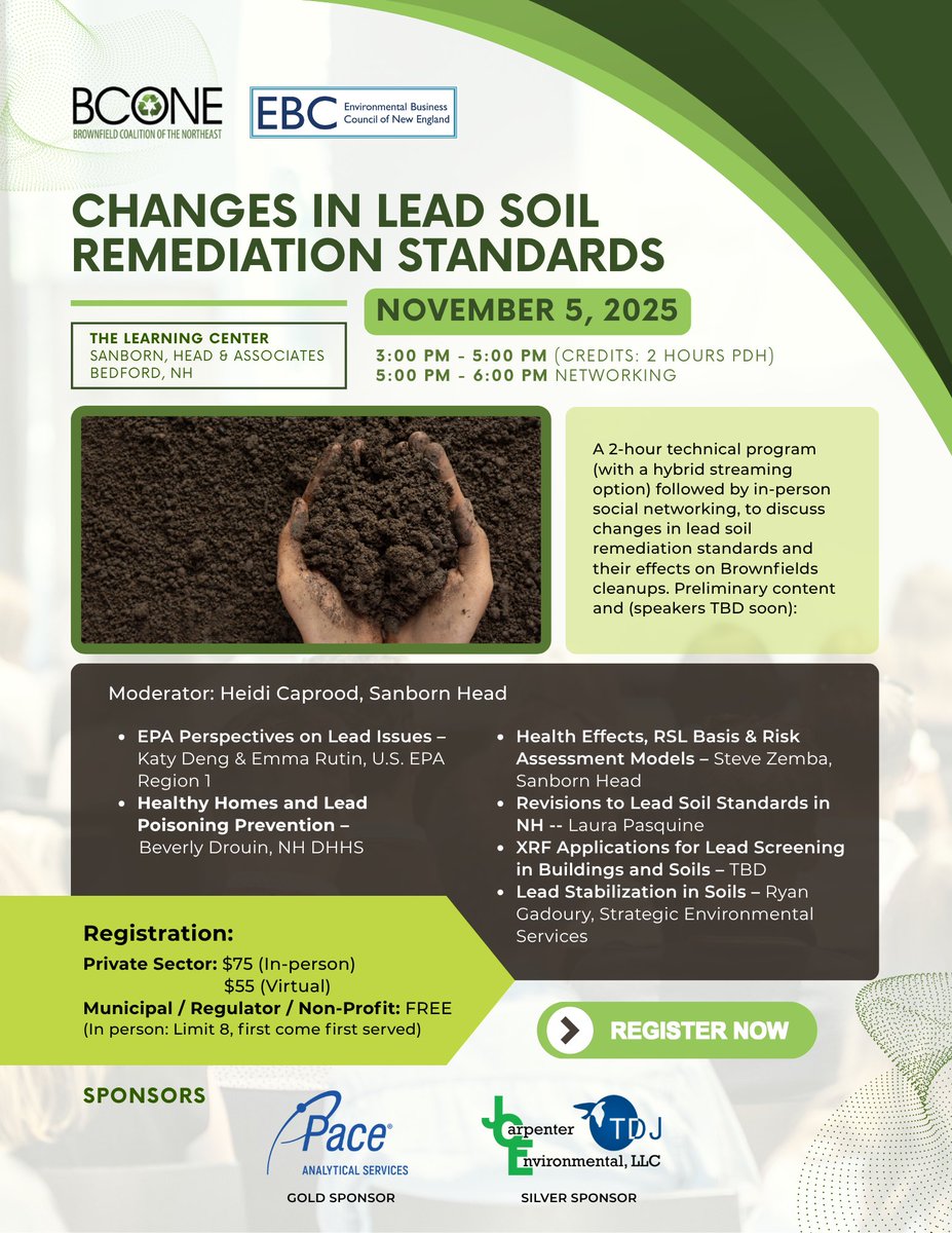 ⚠️ New Hampshire has updated its lead soil remediation standards. Let’s discuss what changed and how these updates could impact brownfield cleanups and redevelopment projects statewide.

👉 Don’t get left behind — secure your spot now: swiy.co/j6w1
