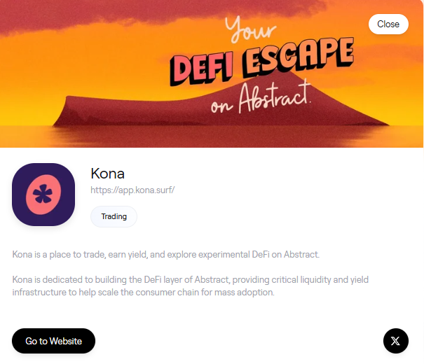 Rajp_14's tweet image. ICYMI: New apps that have arrived on the @AbstractChain portal ✳
@AboreanFi and @KonaDeFi (DeFi)
Revolver by @SoulsClubInc (Game)
@xeetdotai (InfoFi)