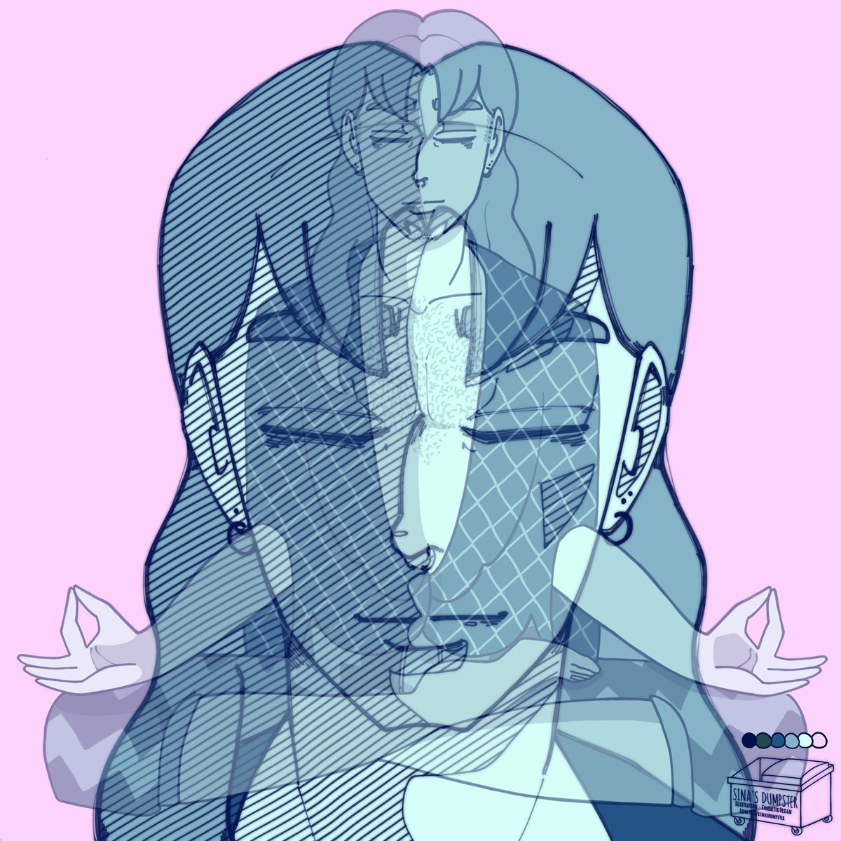 sinasdumpster's tweet photo. #bweirdOCtober Day 16: limited color palette (2) 🩵
I wasn't sure which version to use. The color palette is giving ATLA spirit form so I just had to draw Rudi meditating~
#OC #OC_tober #inktober #inktober2025 #limitedcolorpalette #yoga https://t.co/wbi8BzQTVA