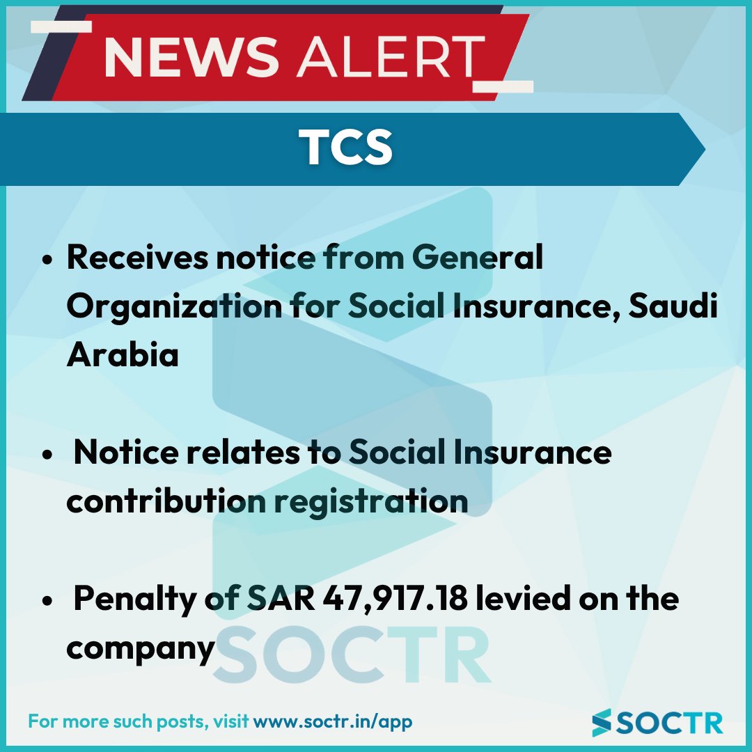 MySoctr's tweet image. #TCS #NewsAlert
Check Latest #Chartpatterns on my.soctr.in/x And "follow" @MySoctr
#Nifty #Nifty50 #Investing #Breakoutstocks #StocksInFocus #StocksToWatch #Stocks #StocksToBuy #StocksToTrade #Breakoutstock #Stockmarketindia #StockMarket #Trading #StockMarkets…