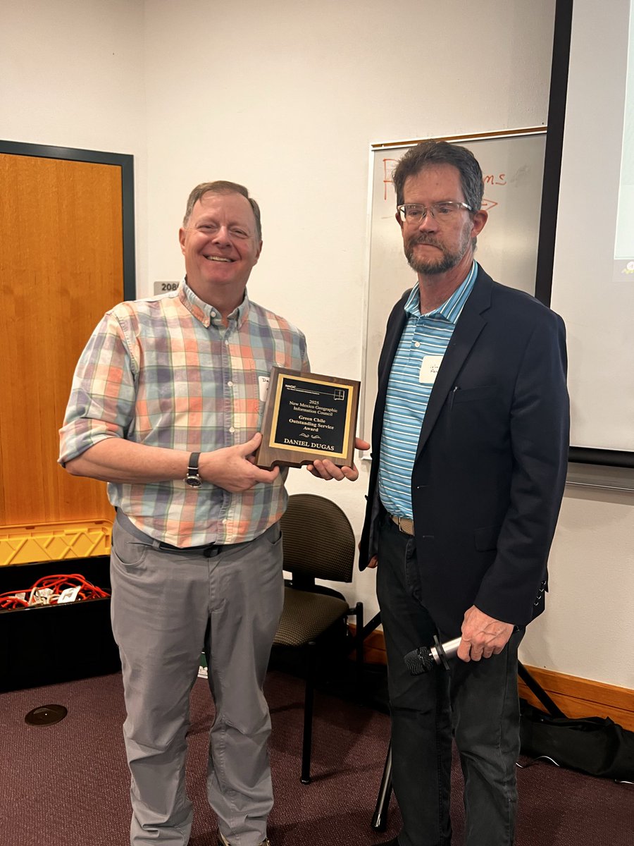 NMGIC is honored to present 2025 Green Chile Outstanding Service Award to Dr. Dugas for outstanding contributions to GIS and geospatial education in New Mexico. #NMGIC #GIS