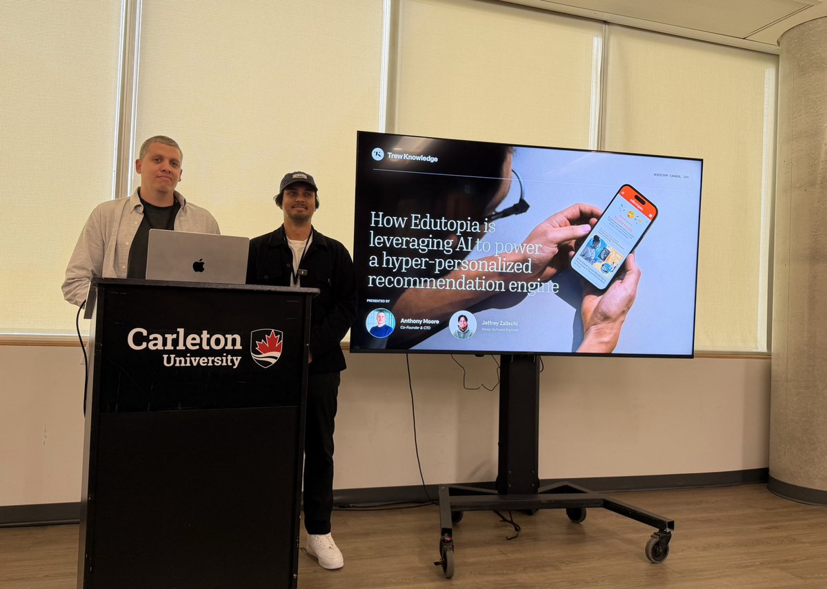 [#WCCanada2025] Our team is on stage at <a href="/WordCampCanada/">WordCamp Canada</a>. Anthony Moore and Jeffrey Zalischi are walking through the AI-powered recommendation engine we built for @Edutopia. It adapts to how users engage, powered by WordPress, Neo4j, and AWS. 

#WCEH 🇨🇦