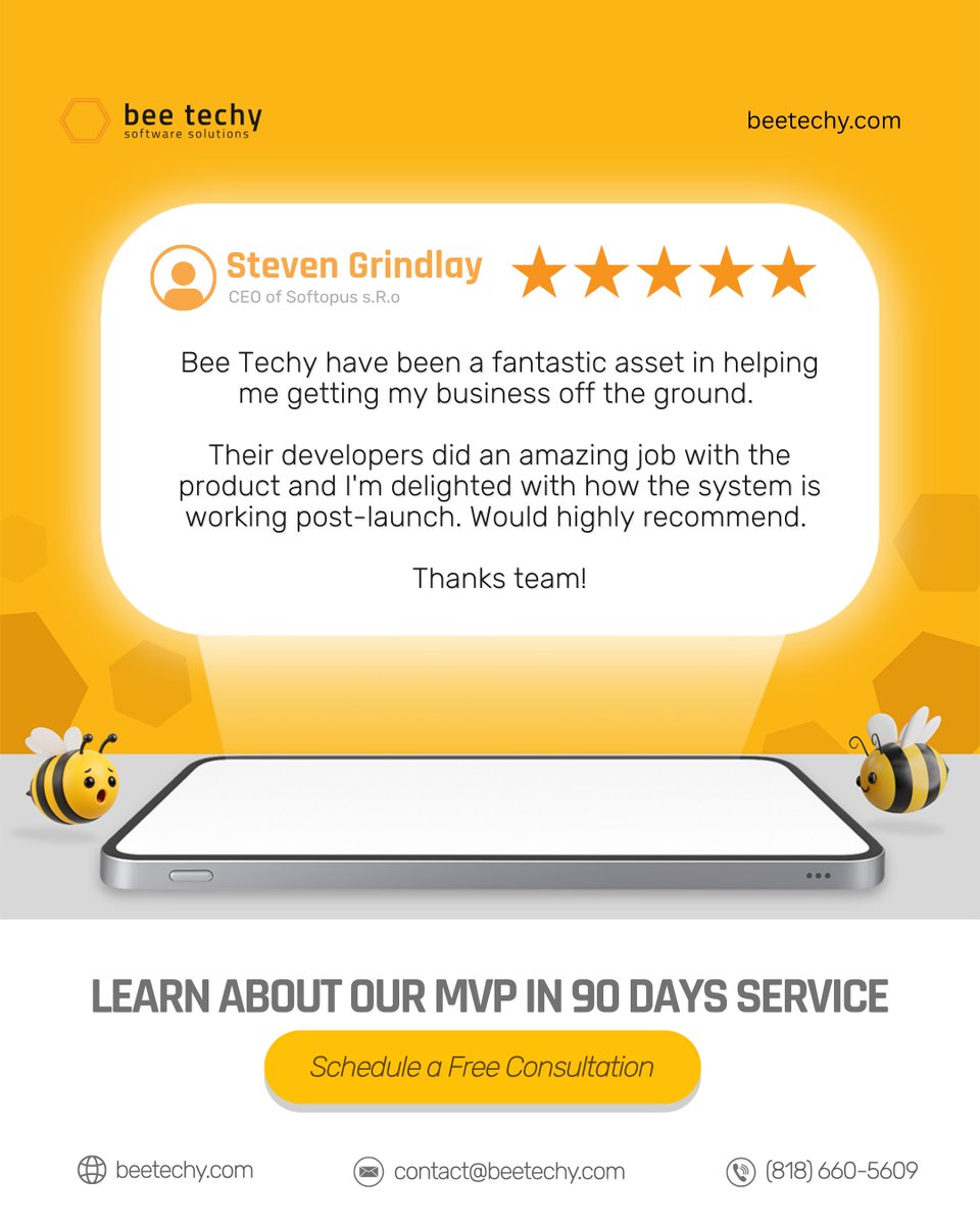 beetechyllc's tweet image. “Bee Techy have been a fantastic asset in helping me get my business off the ground.”
- Steven Grindlay, CEO🐝
Launch your MVP in 90 days.
💻 beetechy.com
#BeeTechy #ClientReview #StartupLife #MVPDevelopment