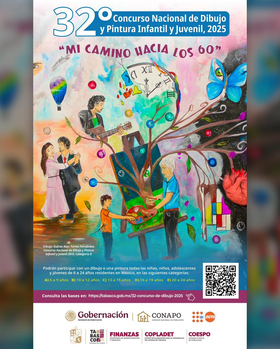 Tienes entre 6 y 24 años, participa en el 32° Concurso Nacional de Dibujo y Pintura Infantil y Juvenil 2025 con el tema:
🧓 “Mi camino hacia los 60”
¿Qué puedes hacer hoy para llegar saludable y activo?
🗓️ Tienes hasta el 14 de noviembre
🔗 Convocatoria: tabasco.gob.mx/32-concurso-de…