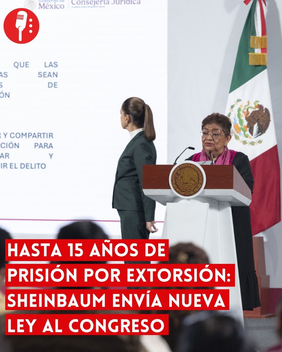 ⭕ OJO | HASTA 15 AÑOS DE PRISIÓN POR EXTORSIÓN: SHEINBAUM ENVÍA NUEVA LEY AL CONGRESO

La iniciativa, propuesta por la presidenta Claudia Sheinbaum (<a href="/Claudiashein/">Claudia Sheinbaum Pardo</a>), busca que la extorsión se investigue de oficio, sin denuncia previa, y homologa su castigo en todo el país, con