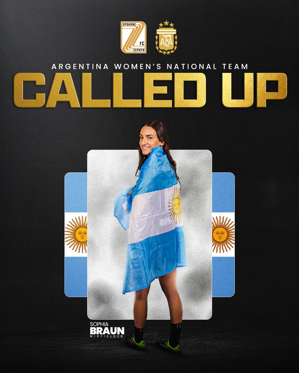 Called up! 🇦🇷 

Sophia Braun has been called up to represent the Argentina National Team from October 20-28th! Her team will participate in the Women's Nations League 2027 World Cup Qualifying Tournament! 

#SpokaneZephyrFC #GainbridgeSuperLeague #LetsGoSpo #WestWindsRising