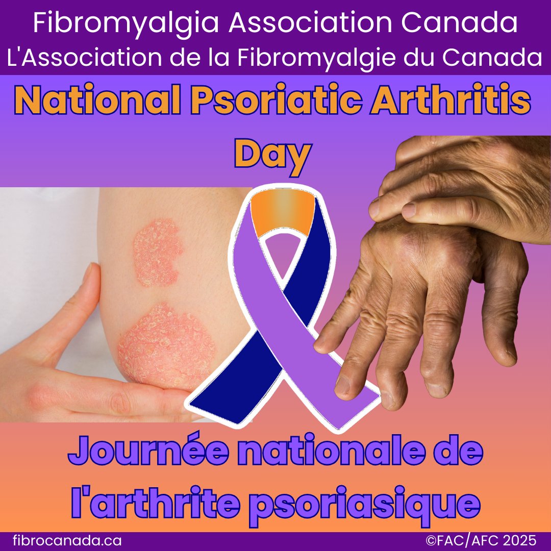 fibrocanada's tweet photo. ๐National Psoriatic Arthritis Day! ๐
#Fibromyalgia is common among those with PsA, making pain & fatigue even harder to manage. Today we raise awareness, understanding & compassion for all living with PsA. ๐
#PsoriaticArthritis #ChronicPain #FAC #InvisibleIllness #PsADay https://t.co/PwzrKmyPz1