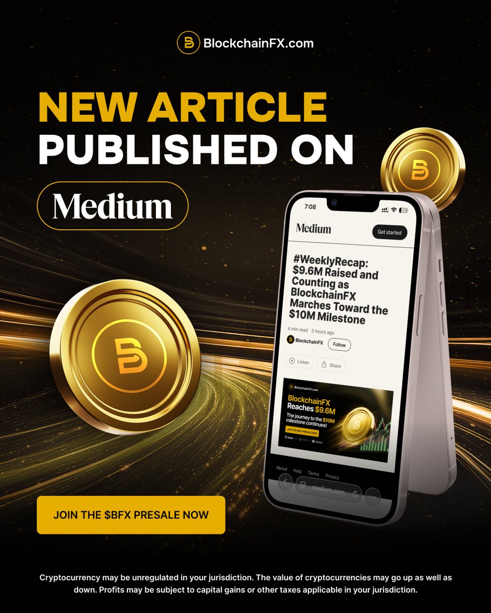 BlockchainFXcom's tweet image. 📝 New Article!
BlockchainFX ($BFX) raises $9.6M and moves closer to hitting the $10M milestone.✨
Read here: medium.com/@blockchainfx.…
Join the $BFX presale 👉 BlockchainFX.com
#BFX #BlockchainFX #Presale #Crypto #Web3 #Cryptocurrency