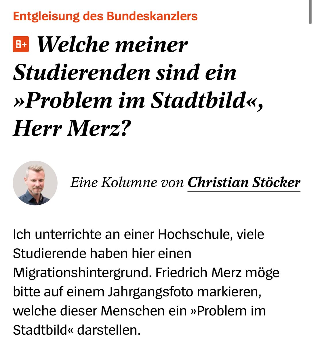 Auf der Seite eingebaut erst am Sonntag, live aber schon heute: Welche meiner Studierenden sind ein “Problem im Stadtbild”, Herr Bundeskanzler? 
1/2
