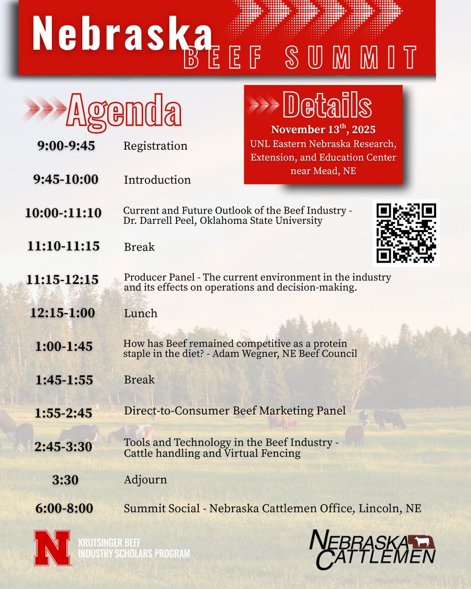 Have you registered for the 2025 Beef Summit?

Register &gt;&gt; go.unl.edu/beefsummit

You won’t want to miss out on this incredible lineup of speakers, panelists, and the chance to interact with industry professionals! Everyone is welcome and we hope to see you on November 13th!
