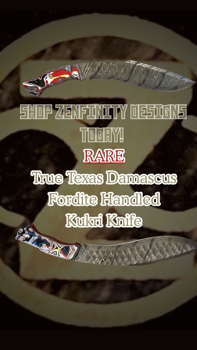 Check out this RARE True Texas Damascus Fordite Handled Kukri Knife by Zenfinity Designs/From Under A Kilt! 
GET IT BEFORE IT'S TOO LATE!!!
Shop <a href="/ZenfinityDesign/">ZenfinityDesigns</a> at:
etsy.com/shop/FromUnder…