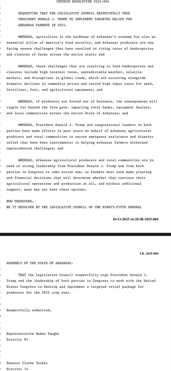 We appreciate the effort from members of the Arkansas General Assembly to draw attention to this matter and communicate a strong message of support for farmers and the crop sector. arkansashouse.org/news/post/3190…