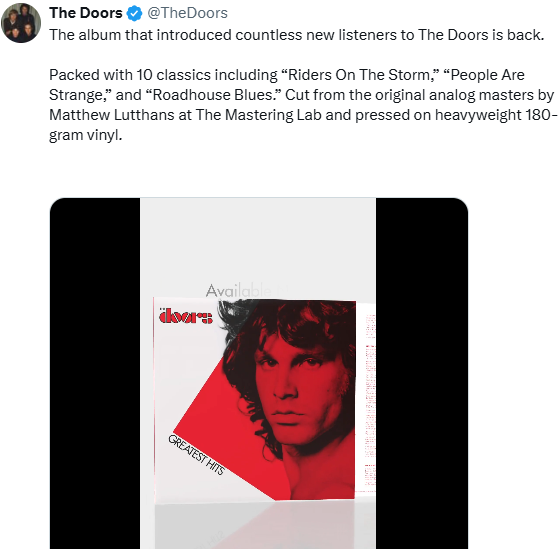El álbum que dio a conocer a The Doors a innumerables nuevos oyentes está de vuelta.
Repleto de 10 clásicos, incluyendo "Riders On The Storm", "People Are Strange" y "Roadhouse Blues". Grabado a partir de los masters analógicos originales por Matthew Lutthans en The Mastering Lab