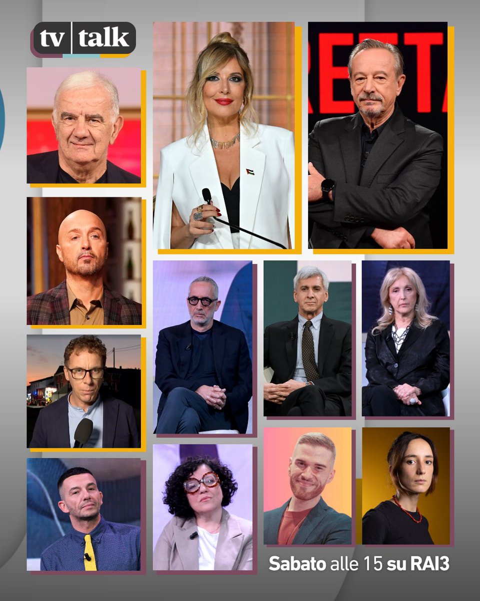 L'attualità e l'intrattenimento, la televisione e la comunicazione in tutte le sue forme. In poche parole: Tv Talk! 

In questa puntata: Riccardo Iacona, Gene Gnocchi, Selvaggia Lucarelli, Joe Bastianich, Jari Pilati 🚀

👉 Sabato, sempre alle 15, sempre su #Rai3 😌