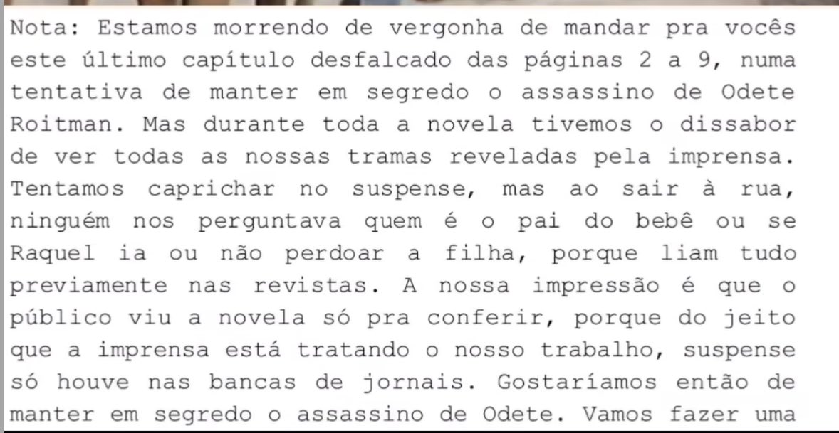 Gustavo_a13's tweet photo. Amo Gilberto puto no roteiro pq quase tudo da novela vazava pra imprensa e por isso resolveram deixar em mistério o assassino da Odete😅 

Mas acaba que ele estava certo né, pq essa “cultura do spoiler” de novela é o que fazia o público assistir. Crescemos com isso #ValeTudo https://t.co/4eL7ZmL9RD
