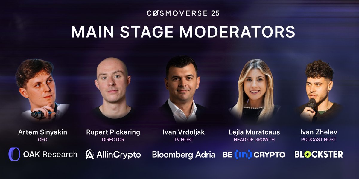 CosmoverseHQ's tweet image. 🎙️ Meet the Moderators of #Cosmoverse25

Guiding conversations across the main stage this year are leading voices from business news, research, and the Web3 industry.

Shaping the narrative as the new era of on-chain finance unfolds.